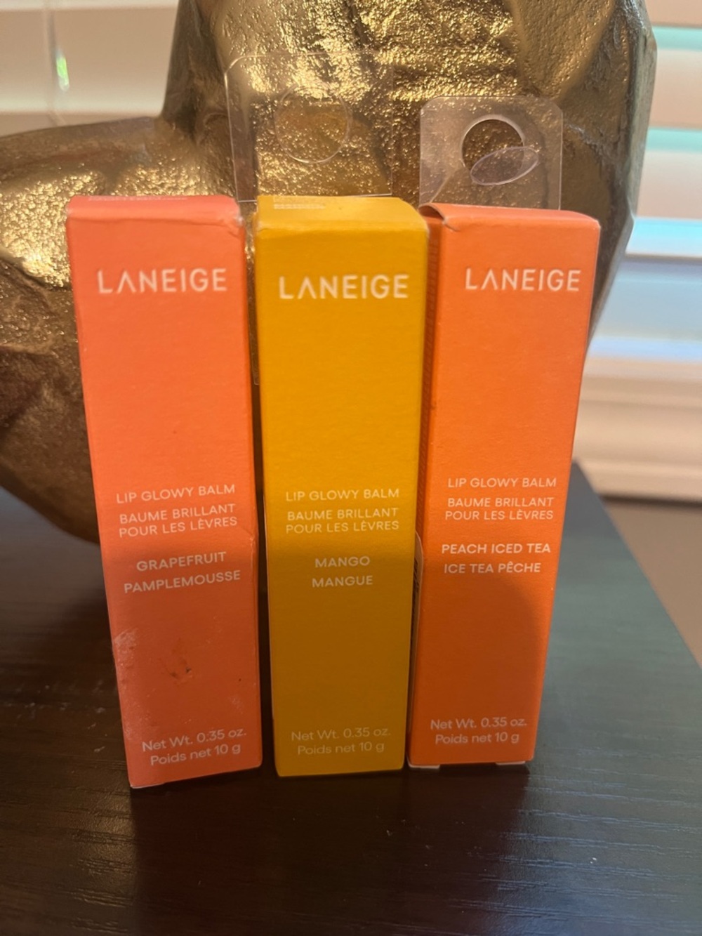 LANEIGE Lip Glowy Balm Trio — Grapefruit, Mango, Peach (Pink, Yellow, Coral)